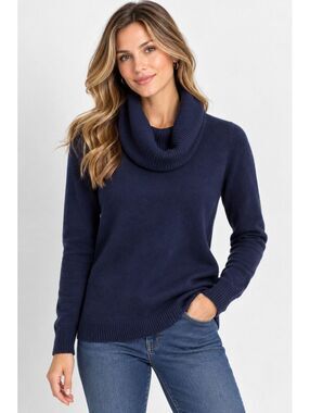 NEW Woolovers XS Navy 100% Cashmere Cowl Neck Luxury Knit Jumper Sweater